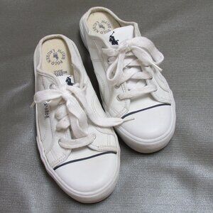 Early 1990s Rare White with Blue Trim Polo Ralph Lauren Laced Mule Tennis Shoes
